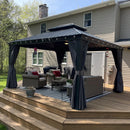 PURPLE LEAF Grey Hardtop Gazebo with Heavy Duty Galvanized Steel Double Roof with String Lights-milky