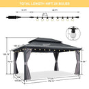 PURPLE LEAF Grey Hardtop Gazebo with Heavy Duty Galvanized Steel Double Roof with String Lights-milky