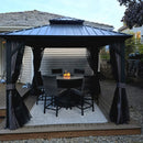 PURPLE LEAF Grey Hardtop Gazebo with Heavy Duty Galvanized Steel Double Roof with String Lights-milky