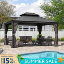 PURPLE LEAF Patio Gazebo for Backyard Grey Hardtop Galvanized Steel Roof Awning with Upgrade Curtain