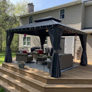 PURPLE LEAF Grey Hardtop Gazebo with Heavy Duty Galvanized Steel Double Roof with String Lights-clear