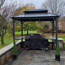 PURPLE LEAF Hardtop Grill Gazebo for Patio Bronze&Grey Permanent Metal Roof Outside Sun Shade Outdoor BBQ Canopy with String Lights