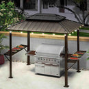 PURPLE LEAF Hardtop Grill Gazebo for Patio Bronze&Grey Permanent Metal Roof Outside Sun Shade Outdoor BBQ Canopy with String Lights