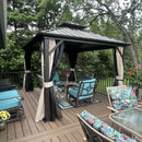 PURPLE LEAF Outdoor Hardtop Gazebo Bronze Metal Frame Galvanized Steel Double Roof with Curtains and Netting for Patio Desk Backyard