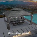 PURPLE LEAF Patio Gazebo for Backyard Grey Hardtop Galvanized Steel Roof Awning with String Lights-clear