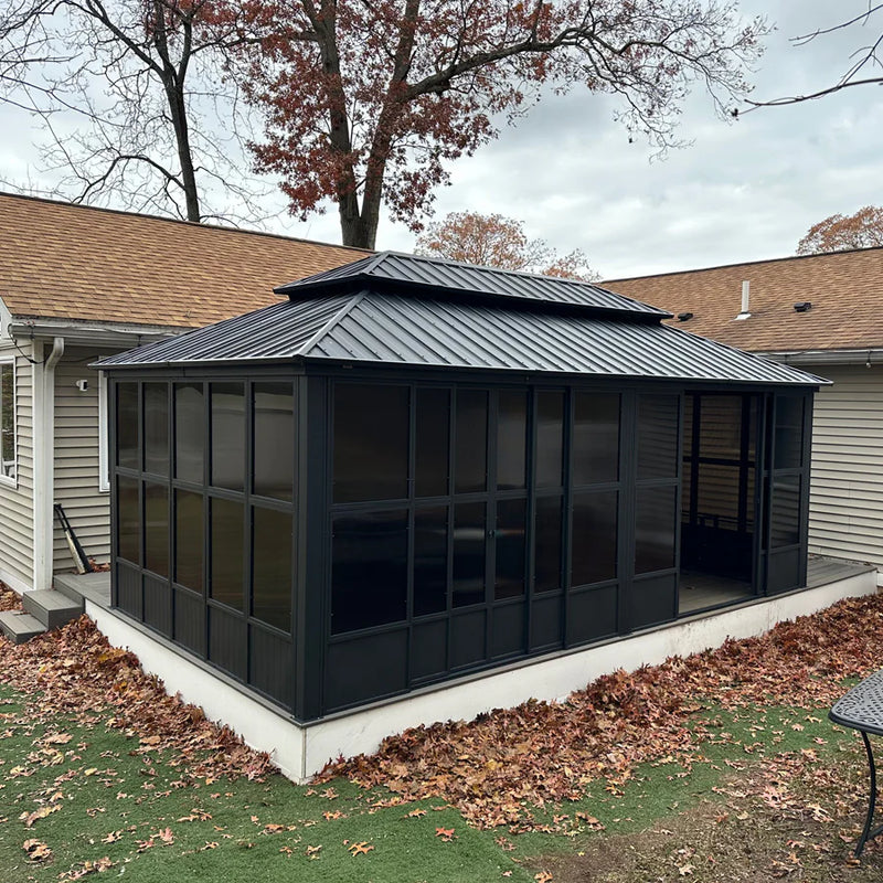 PURPLE LEAF Sunroom Hardtop Gazebo Solarium Grey Galvanized Steel ...
