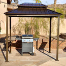 PURPLE LEAF Hardtop Grill Gazebo for Patio Bronze&Grey Permanent Metal Roof Outside Sun Shade Outdoor BBQ Canopy with String Lights