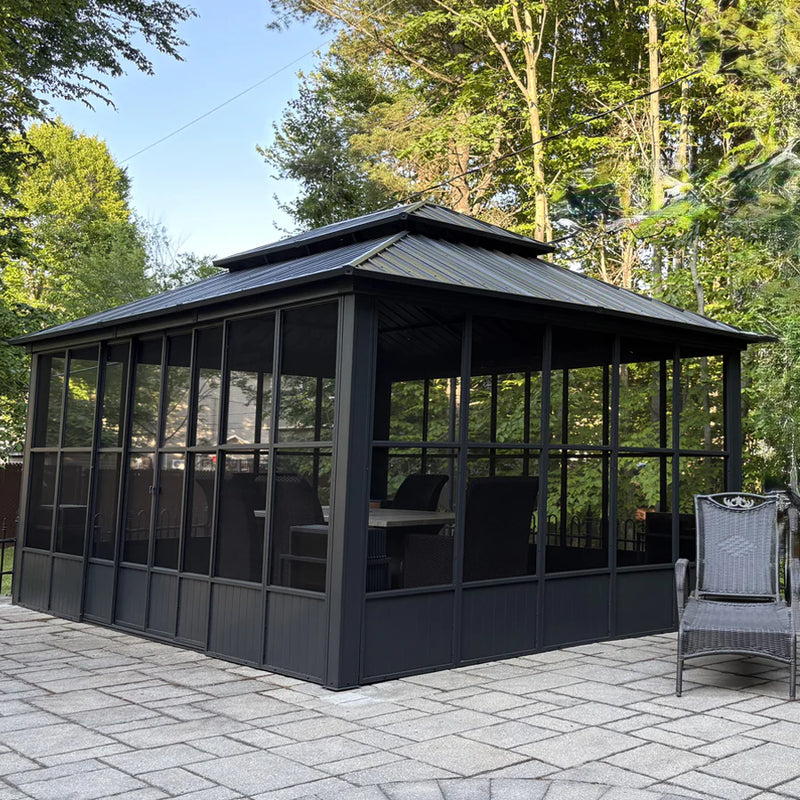 PURPLE LEAF Sunroom Hardtop Gazebo Solarium Grey Galvanized Steel ...