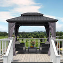 PURPLE LEAF Grey Hardtop Gazebo with Heavy Duty Galvanized Steel Double Roof with Netting and Curtains