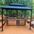 PURPLE LEAF Hardtop Grill Gazebo for Patio Bronze&Grey Permanent Metal Roof Outside Sun Shade Outdoor BBQ Canopy with String Lights