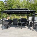 PURPLE LEAF Hardtop Grill Gazebo for Patio Bronze&Grey Permanent Metal Roof Outside Sun Shade Outdoor BBQ Canopy with String Lights