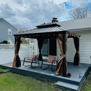 PURPLE LEAF Outdoor Hardtop Gazebo for Garden Bronze Double Roof Aluminum Frame Pavilion with String Lights-clear