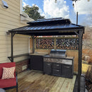 PURPLE LEAF Hardtop Grill Gazebo for Patio Bronze&Grey Permanent Metal Roof Outside Sun Shade Outdoor BBQ Canopy with String Lights