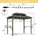 PURPLE LEAF Hardtop Grill Gazebo for Patio Bronze&Grey Permanent Metal Roof Outside Sun Shade Outdoor BBQ Canopy with String Lights