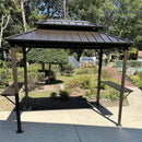 PURPLE LEAF Hardtop Grill Gazebo for Patio Bronze&Grey Permanent Metal Roof Outside Sun Shade Outdoor BBQ Canopy with String Lights