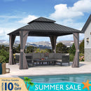 PURPLE LEAF Grey Hardtop Gazebo with Heavy Duty Galvanized Steel Double Roof with Netting and Curtains