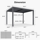 PURPLE LEAF Caesar Solar Louvered Pergola with LED Strip Lights and Control Panel Aluminum Outdoor Pergola with Adjustable Roof for Patio Deck Garden Yard Gray