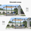 PURPLE LEAF Outdoor Retractable Pergola with Double Sun Shade Canopy Grey/White Heavy-Duty Aluminum Pergola for Garden