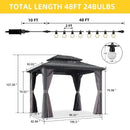 PURPLE LEAF Grey Hardtop Gazebo with Heavy Duty Galvanized Steel Double Roof with String Lights-clear