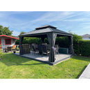 PURPLE LEAF Patio Gazebo for Backyard Grey Hardtop Galvanized Steel Roof Awning with Upgrade Curtain