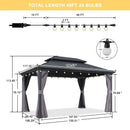 PURPLE LEAF Grey Hardtop Gazebo with Heavy Duty Galvanized Steel Double Roof with String Lights-milky