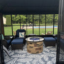 PURPLE LEAF Sunroom Hardtop Gazebo with Wood Grain Columns Black Frame Double Roof Galvanized Steel Solarium All-Weather Screen House with String Lights