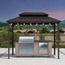 PURPLE LEAF Hardtop Grill Gazebo for Patio Bronze&Grey Permanent Metal Roof Outside Sun Shade Outdoor BBQ Canopy with String Lights