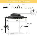 PURPLE LEAF Hardtop Grill Gazebo for Patio Bronze&Grey Permanent Metal Roof Outside Sun Shade Outdoor BBQ Canopy with String Lights