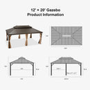 PURPLE LEAF Outdoor Hardtop Gazebo for Garden Bronze Double Roof Aluminum Frame Pavilion with String Lights-milky