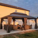 PURPLE LEAF Patio Gazebo for Backyard Grey Hardtop Galvanized Steel Roof Awning String Lights-milky