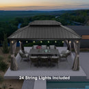 PURPLE LEAF Patio Gazebo for Backyard Grey Hardtop Galvanized Steel Roof Awning with String Lights-clear