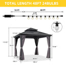 PURPLE LEAF Grey Hardtop Gazebo with Heavy Duty Galvanized Steel Double Roof with String Lights-milky