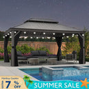 PURPLE LEAF Patio Gazebo for Pool Light Grey Hardtop Galvanized Steel Roof with String Lights-milky