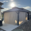 PURPLE LEAF Outdoor Hardtop Gazebo Bronze Metal Frame Galvanized Steel Double Roof with Curtains and Netting for Patio Desk Backyard