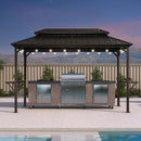 PURPLE LEAF Hardtop Grill Gazebo for Patio Bronze&Grey Permanent Metal Roof Outside Sun Shade Outdoor BBQ Canopy with String Lights
