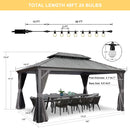 PURPLE LEAF Patio Gazebo for Backyard Grey Hardtop Galvanized Steel Roof Awning with String Lights-clear
