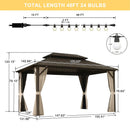 PURPLE LEAF Outdoor Hardtop Gazebo Bronze Metal Frame Galvanized Steel Double Roof with Curtains and Netting for Patio Desk Backyard