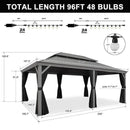 PURPLE LEAF Patio Gazebo for Pool Light Grey Hardtop Galvanized Steel Roof with String Lights-clear