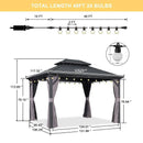 PURPLE LEAF Grey Hardtop Gazebo with Heavy Duty Galvanized Steel Double Roof with String Lights-clear