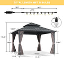 PURPLE LEAF Grey Hardtop Gazebo with Heavy Duty Galvanized Steel Double Roof with String Lights-milky