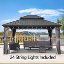 PURPLE LEAF Grey Hardtop Gazebo with Heavy Duty Galvanized Steel Double Roof with String Lights-clear