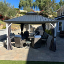PURPLE LEAF Modern Gazebo Grey Hardtop Galvanized Steel Double Roof White Aluminum Poles with Curtains and Netting