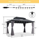 PURPLE LEAF Grey Hardtop Gazebo with Heavy Duty Galvanized Steel Double Roof with String Lights-clear