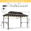 PURPLE LEAF Hardtop Grill Gazebo for Patio Bronze&Grey Permanent Metal Roof Outside Sun Shade Outdoor BBQ Canopy with String Lights