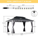 PURPLE LEAF Modern Gazebo Grey Hardtop Galvanized Steel Double Roof White Aluminum Poles with Curtains and Netting