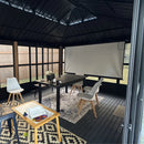 PURPLE LEAF Sunroom Hardtop Gazebo with Wood Grain Columns Black Frame Double Roof Galvanized Steel Solarium All-Weather Screen House with String Lights