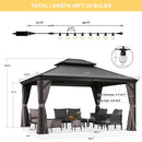 PURPLE LEAF Patio Gazebo for Backyard Grey Hardtop Galvanized Steel Roof Awning with String Lights-clear