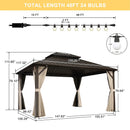 PURPLE LEAF Outdoor Hardtop Gazebo Bronze Metal Frame Galvanized Steel Double Roof with Curtains and Netting for Patio Desk Backyard
