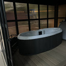 PURPLE LEAF Sunroom Hardtop Gazebo with Wood Grain Columns Black Frame Double Roof Galvanized Steel Solarium All-Weather Screen House with String Lights