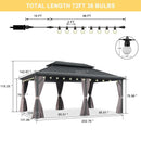 PURPLE LEAF Grey Hardtop Gazebo with Heavy Duty Galvanized Steel Double Roof with String Lights-clear